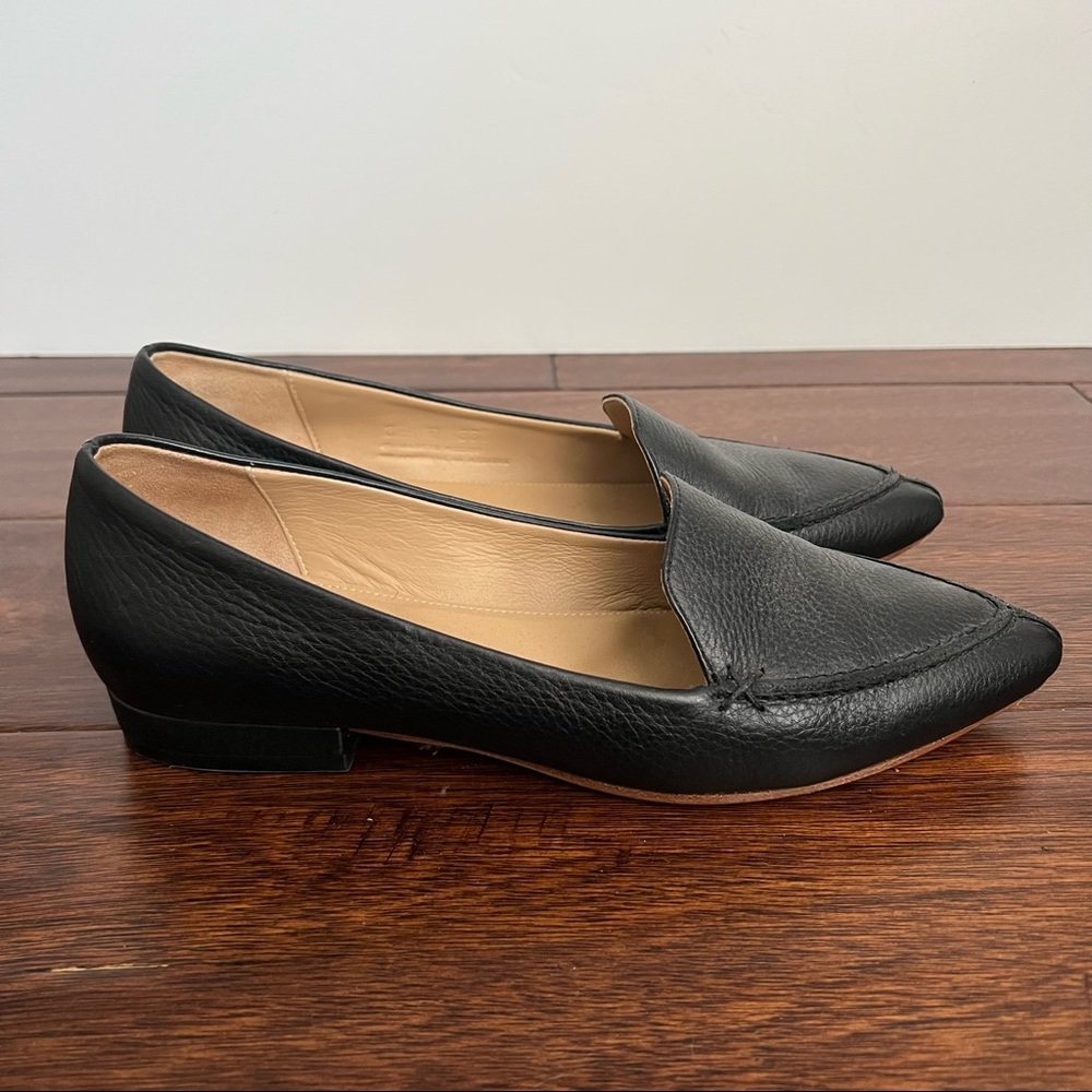 Poppy Barley black flats, leather loafer shoes, size 8.5